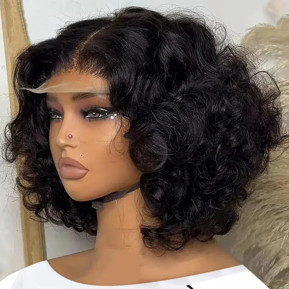 250% Body Wave HD Lace Frontal Wig Short Bob Wig Human Hair Glueless Human Hair Wavy 13x4 Transparent Lace Front Wigs For Women - Hair-Elite