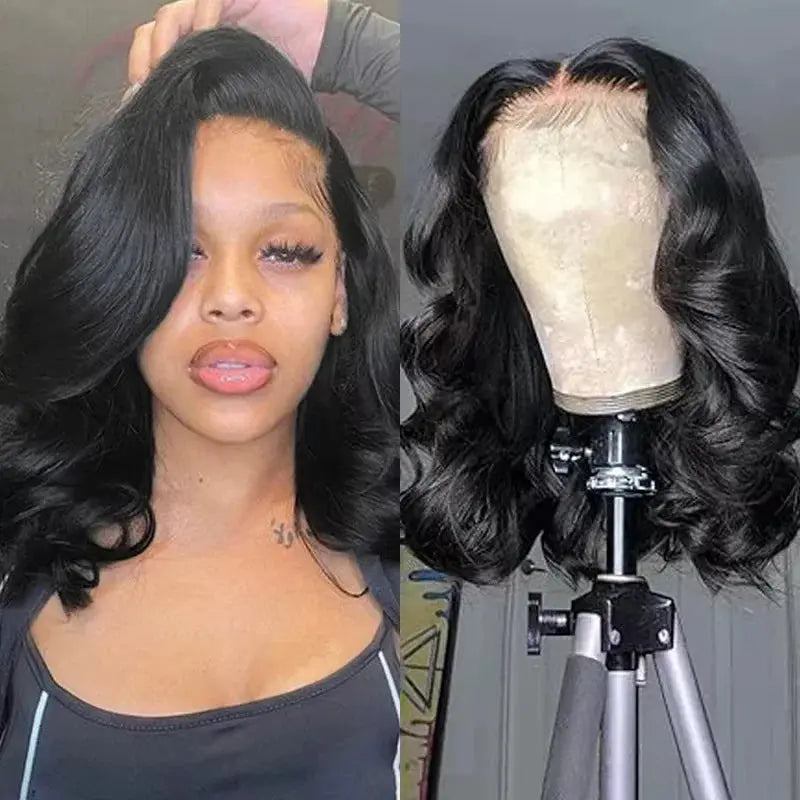 250% Body Wave HD Lace Frontal Wig Short Bob Wig Human Hair Glueless Human Hair Wavy 13x4 Transparent Lace Front Wigs For Women - Hair-Elite