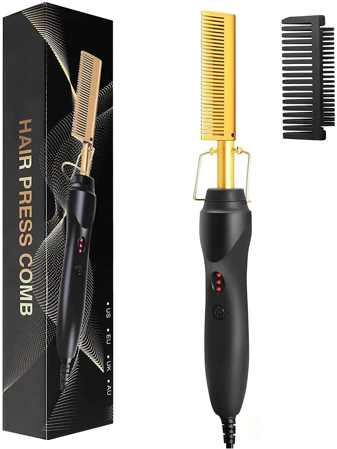 2 in1 Hot Comb Hair Straightener Electric Heating Comb Fast Heating Portable Travel Anti-Scald Beard Straightener Press Comb - Hair-Elite
