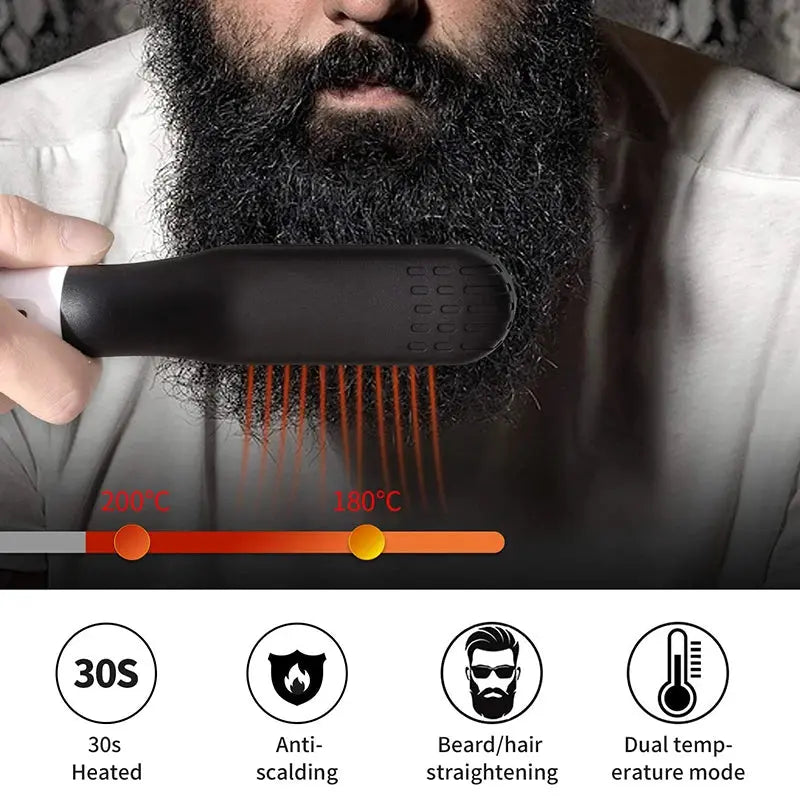 Hot Comb Straightener Electric Negative Ion Heating Comb For Men Beard Hair Straightening Brush Wet Dry Use Quick Hair Styler - Hair-Elite
