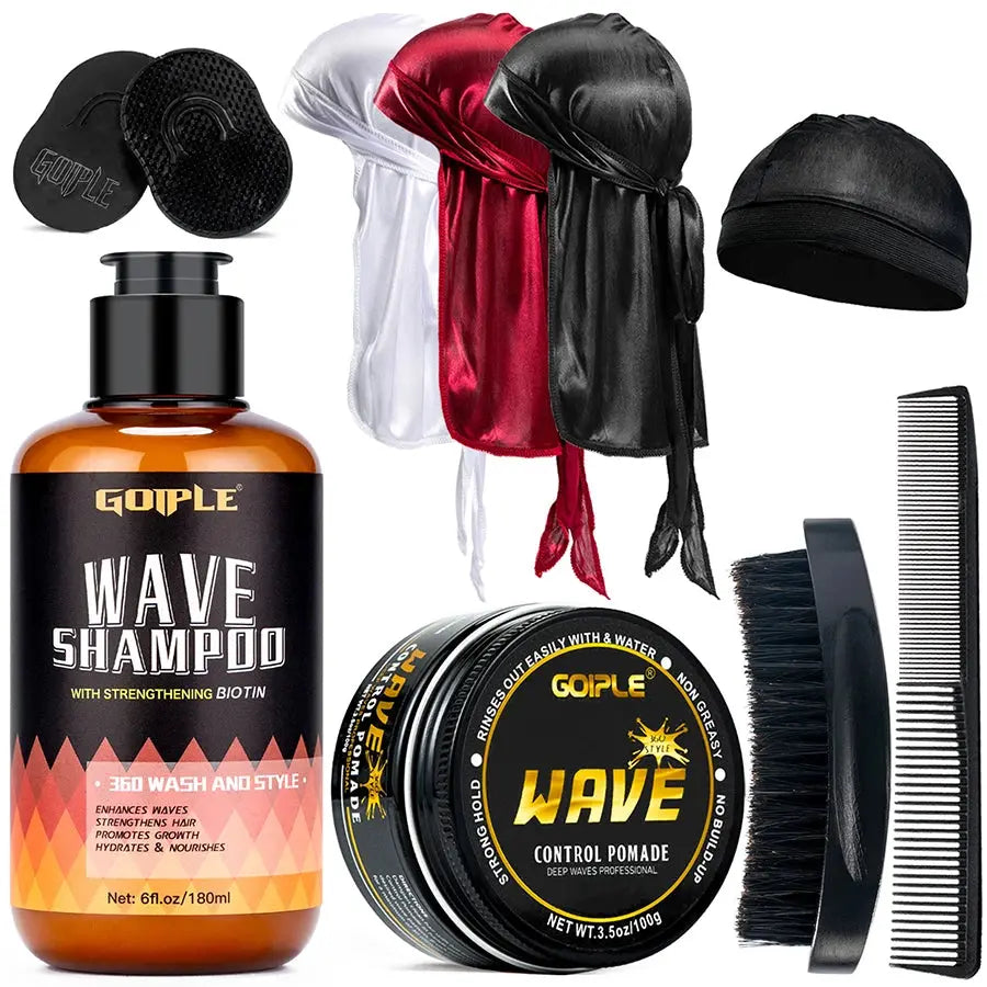 Wave Shampoo for Black Men Wave Cream Hydration Enhance Waves Grease Hair Butter Easy Wash 360 Wave Training Wave Pomade Set - Hair-Elite