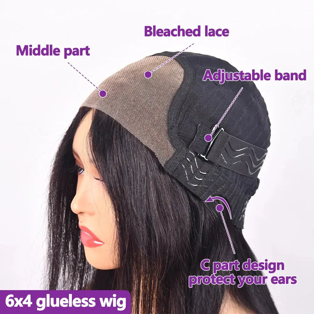 6X4 Glueless Wig Human Hair 4X4 Ready to Wear Wigs Straight Lace Frontal Wig Pre Cut Pre Plucked Ready to Go Wig 3 Days Delivery - Hair-Elite