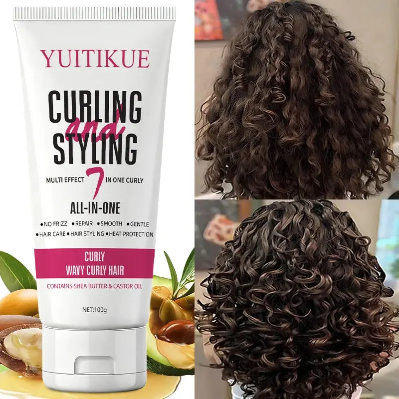 YUITIKUE 7-in-1 Curling & Styling Cream | Shea Butter & Castor Oil, For Wavy Curly Hair 100g - Hair-Elite