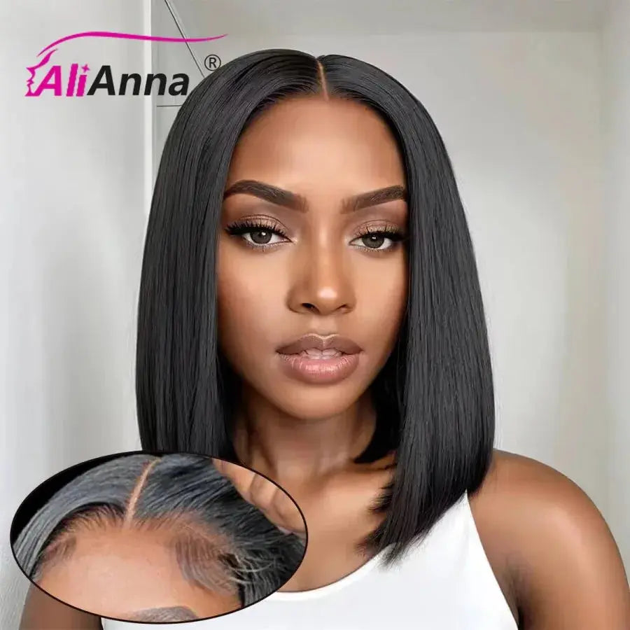 Straight Glueless Wig Human Hair Ready To Wear Short Bob Wigs For Women Transparent Pre Cut 4x4 Human Hair Wigs Bleached Knots - Hair-Elite