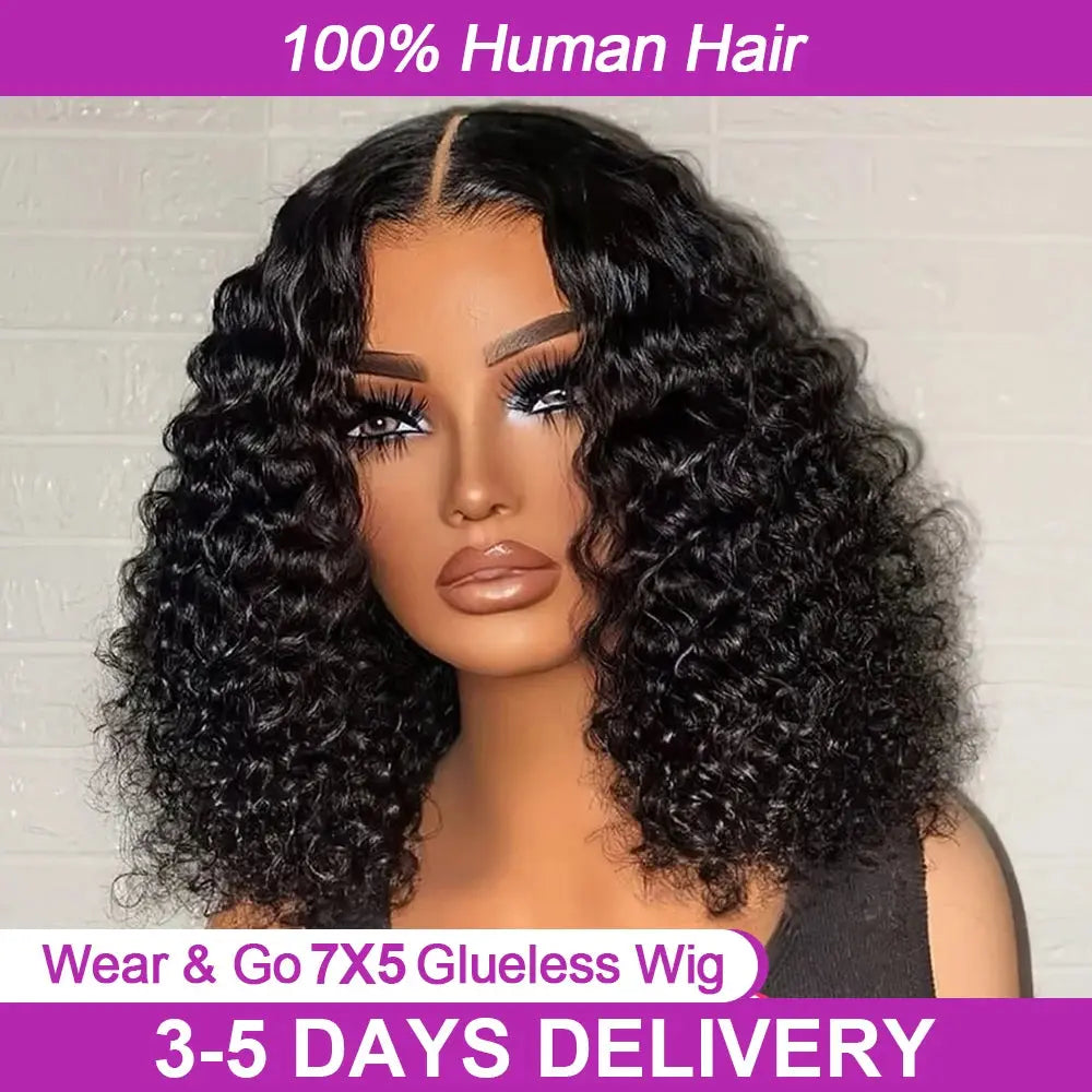 Glueless Wig Human Hair 100% Deep Wave Bob Wig 13x6 Lace Frontal Wig Wear And Go Kinky Curly Short Bob Wig for Women 250 Density - Hair-Elite