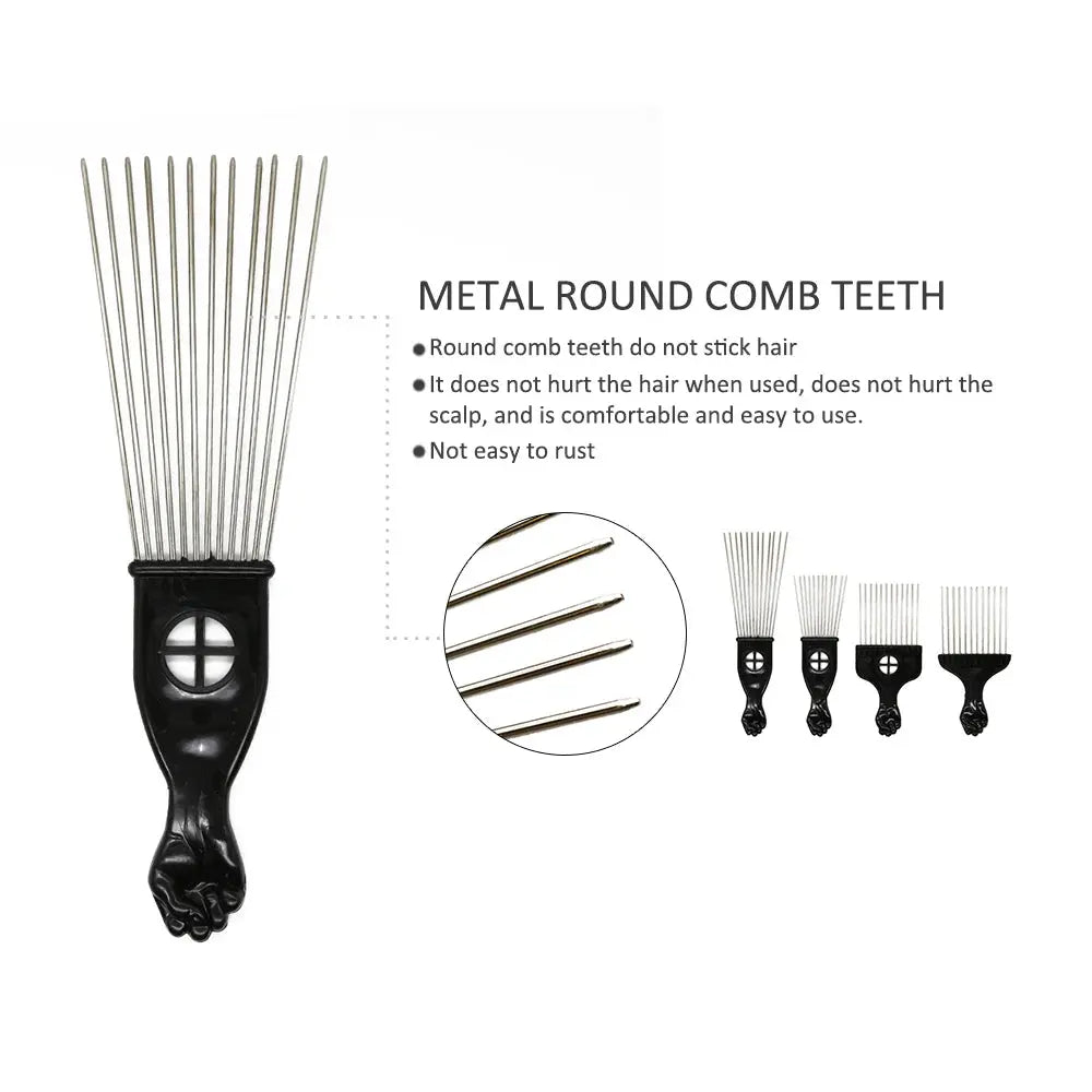 1 Piece Afro Fork Comb Stainless Steel Wide Teeth Hairdressing Brush Metal Pins Pick Hair Styling Tools Insert Curly Hair Comb - Hair-Elite