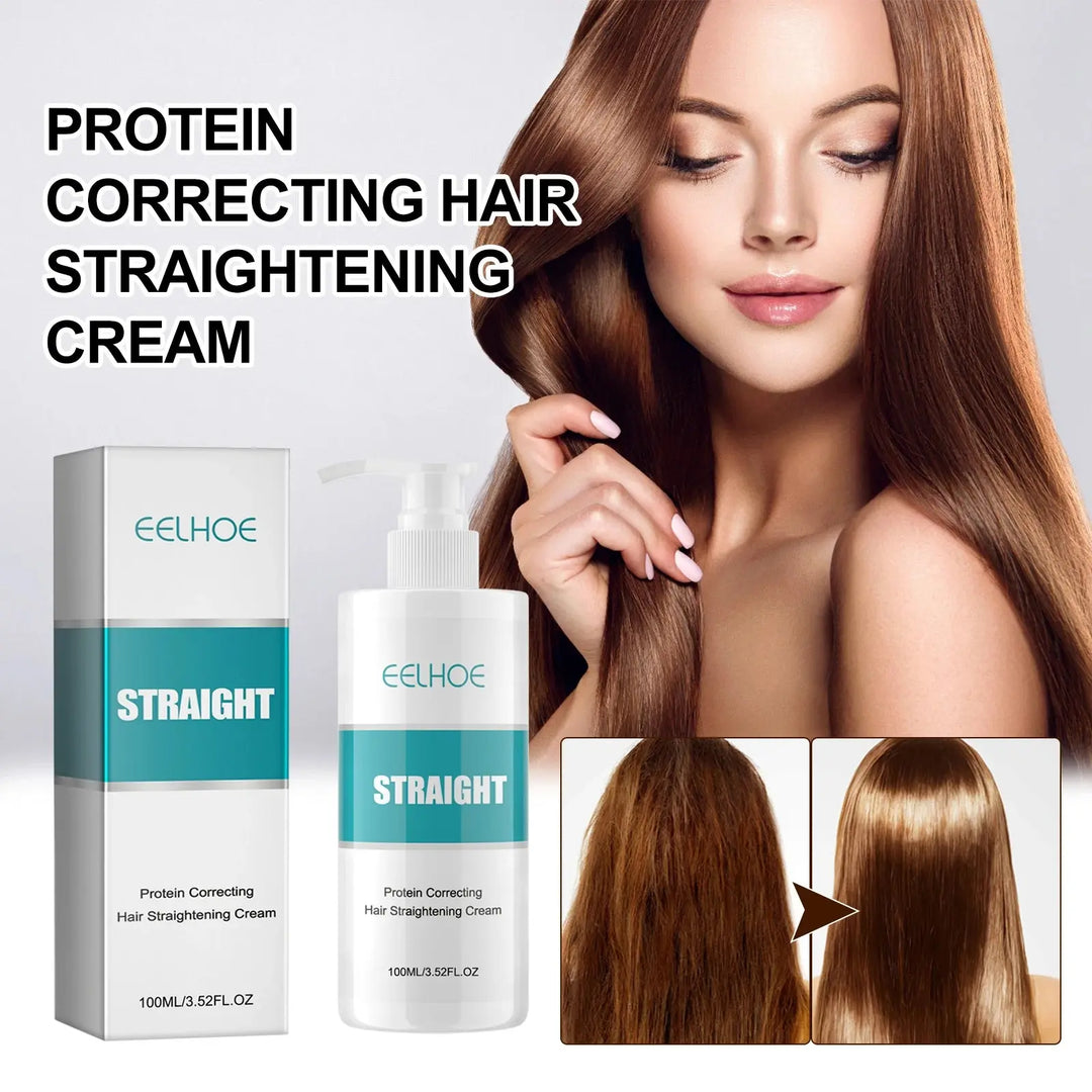 Collagen Smoothing Hair Straightening Cream for Dry Frizzy Hair No Flat Iron Needed Deep Repair Shine Leave In Conditioner 100ml - Hair-Elite