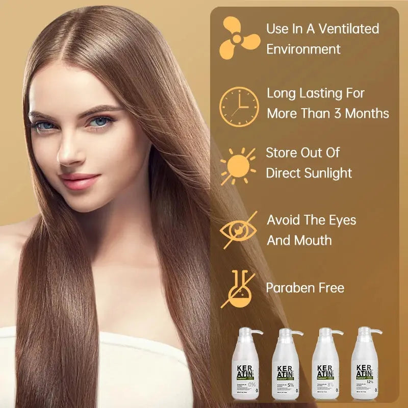 PURC Brazilian Keratin Hair Treatment Formalin Professional Straightening Smoothing Curly Hair Frizz Dry Repair Cream Hair Care - Hair-Elite