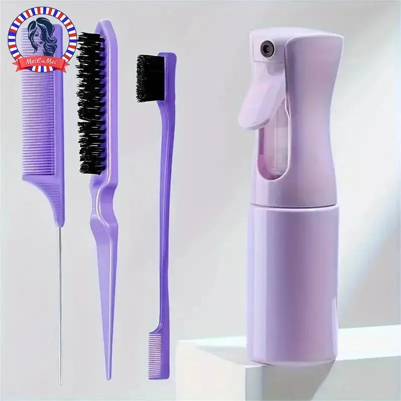 4pcs/Set Hairdressing Tools Set spray Bottle Rat Tail Comb Teasing Hair Brush Edge Control Hair comb For Combing Smoothing Hair - Hair-Elite
