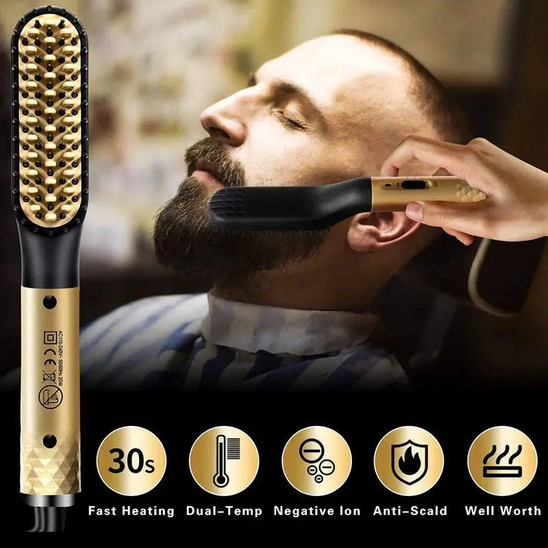 Hot Comb Straightener Electric Negative Ion Heating Comb For Men Beard Hair Straightening Brush Wet Dry Use Quick Hair Styler - Hair-Elite