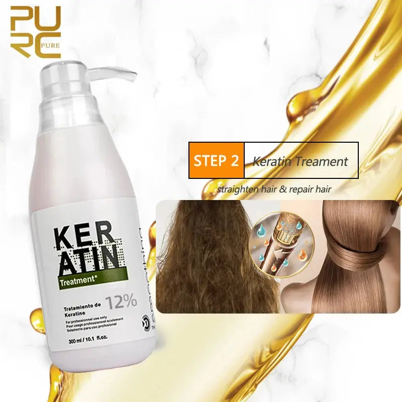 PURC Brazilian Keratin Hair Treatment Formalin Professional Straightening Smoothing Curly Hair Frizz Dry Repair Cream Hair Care - Hair-Elite