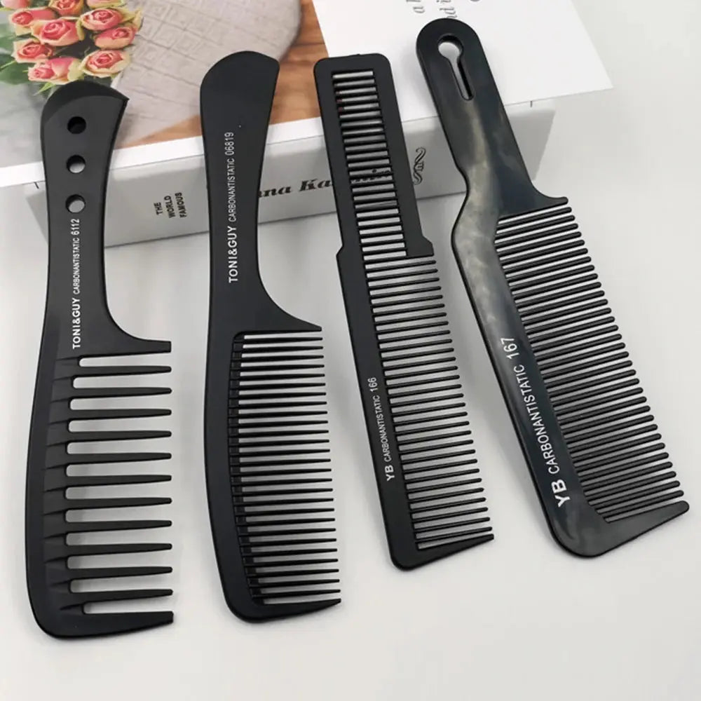 Black Flattop Hair Cutting Comb Wide Tooth Men Cut Hair Brush Professional Salon Barber Hair Clipper Hairdressing Carbon Combs - Hair-Elite