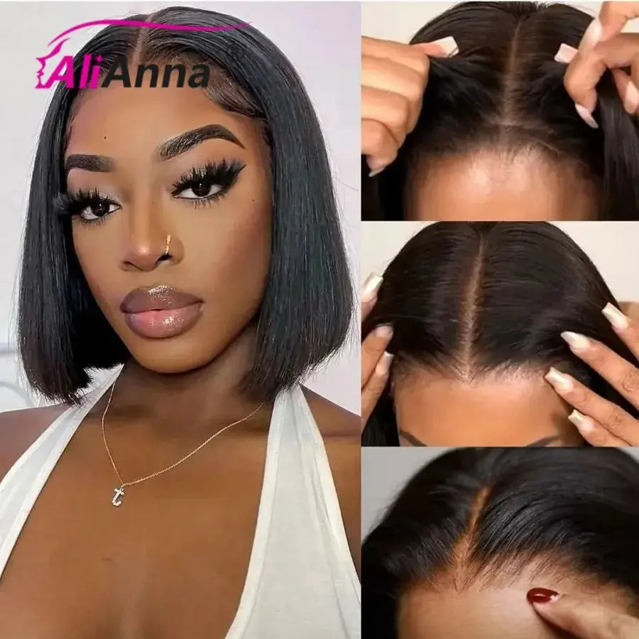 Straight Glueless Wig Human Hair Ready To Wear Short Bob Wigs For Women Transparent Pre Cut 4x4 Human Hair Wigs Bleached Knots - Hair-Elite