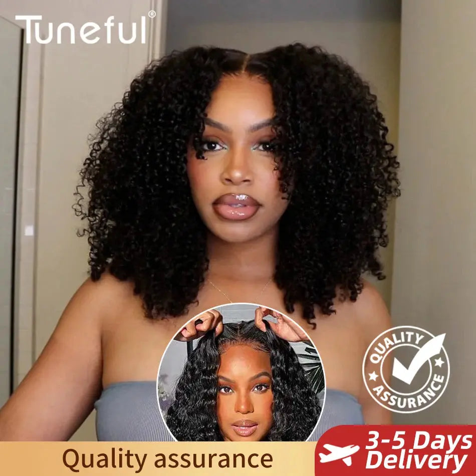 10A 100% Glueless Wigs Human Hair Wigs Ready To Wear Bleached Knots 6x5 Pre Cut HD Transparent Glueless Lace Wigs Kinky Curly - Hair-Elite