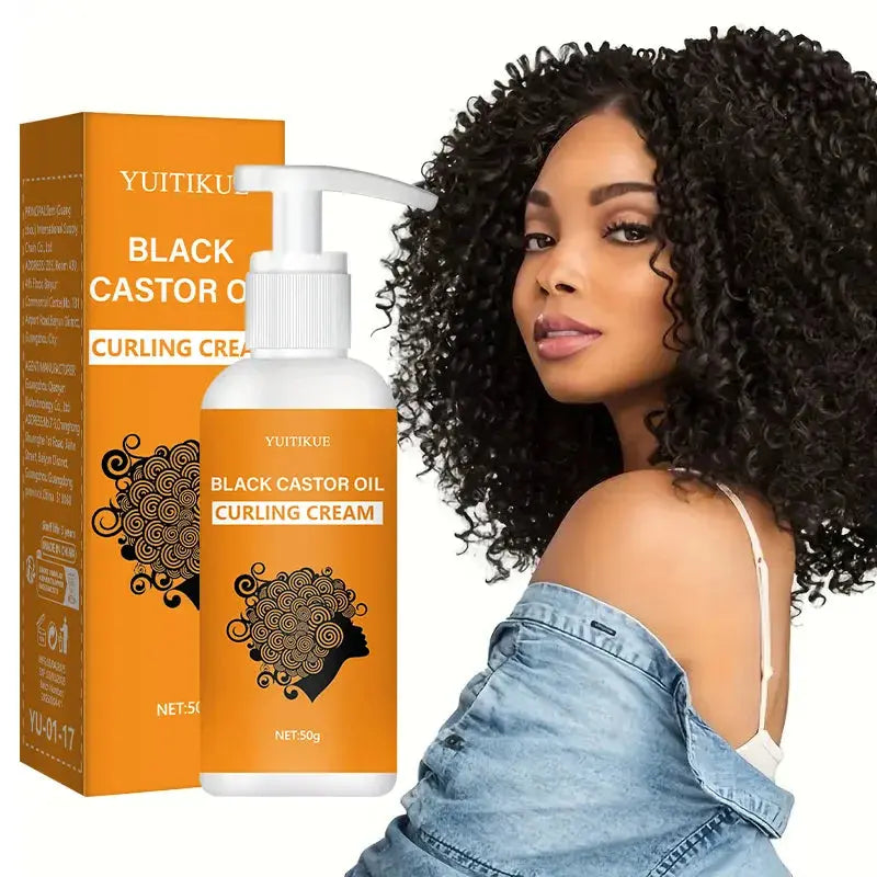 YUITIKUE Black Castor Oil Curling Cream, Instant Penetration Non-Sticky, Define Curls, Boost Shine for Curly Hair - Hair-Elite