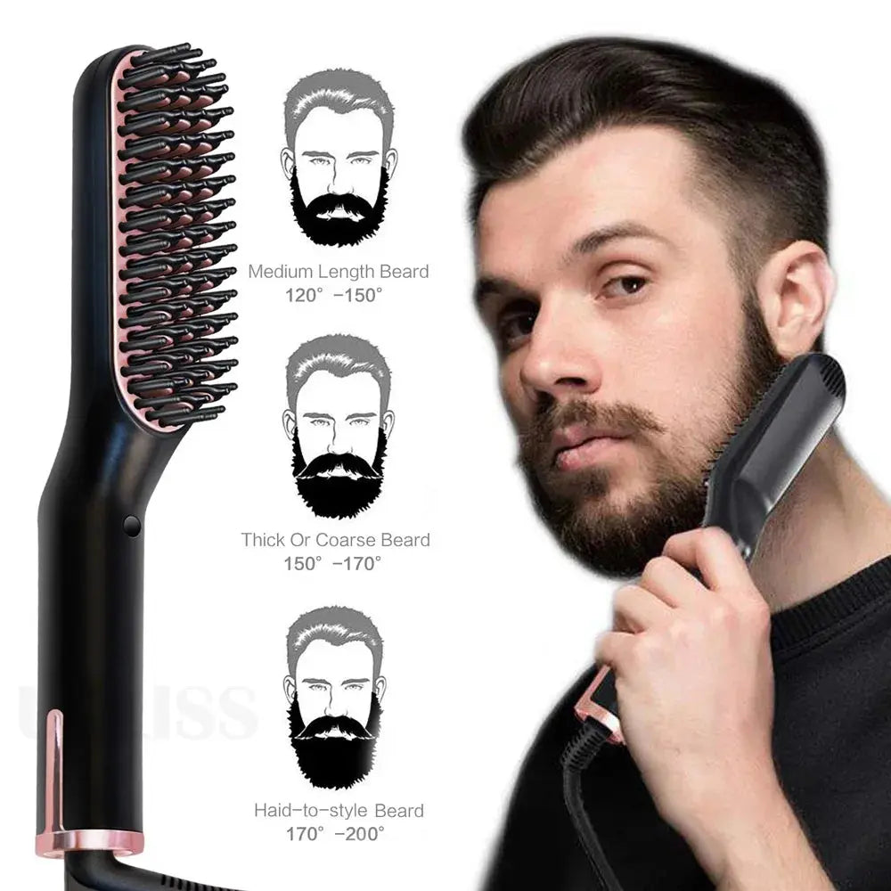 Ionic Hair Beard Straightener Comb Anti-Scald Ceramic Heated Beard Brush Portable Beard Straightening Comb - Hair-Elite