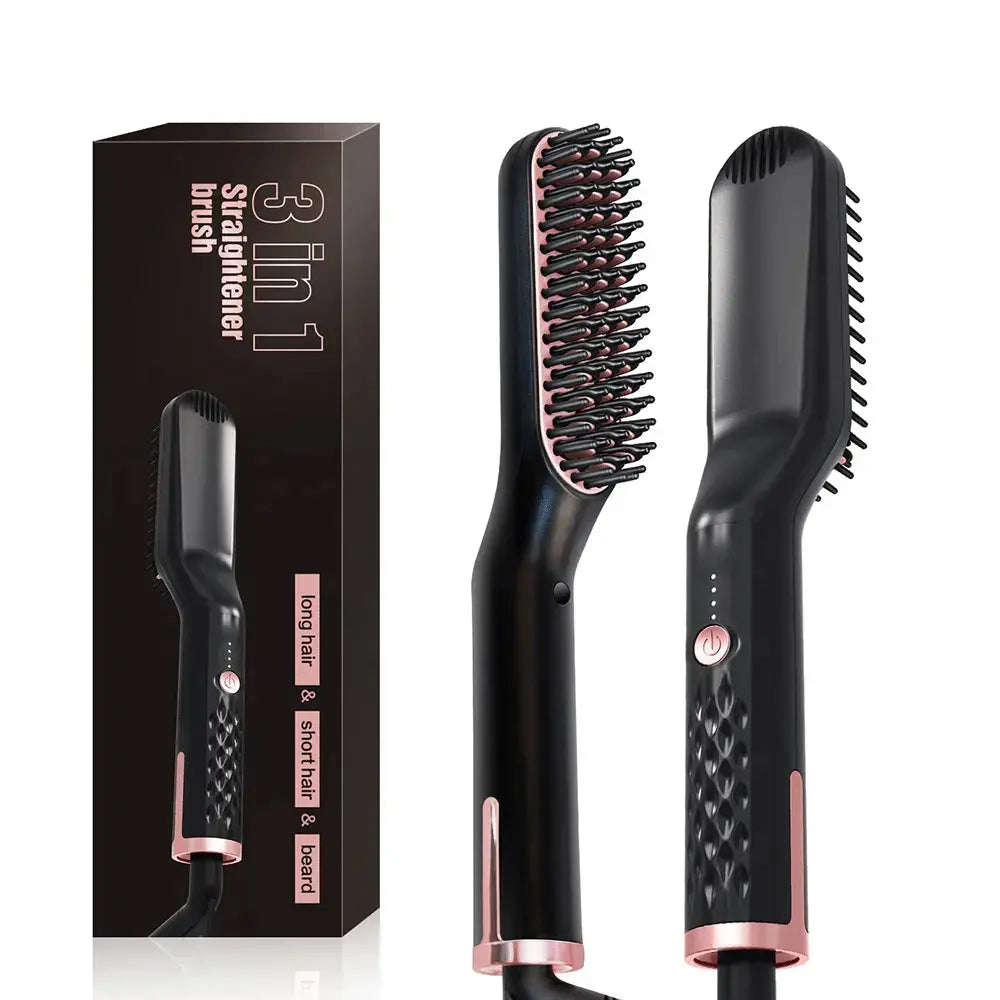 Ionic Hair Beard Straightener Comb Anti-Scald Ceramic Heated Beard Brush Portable Beard Straightening Comb - Hair-Elite